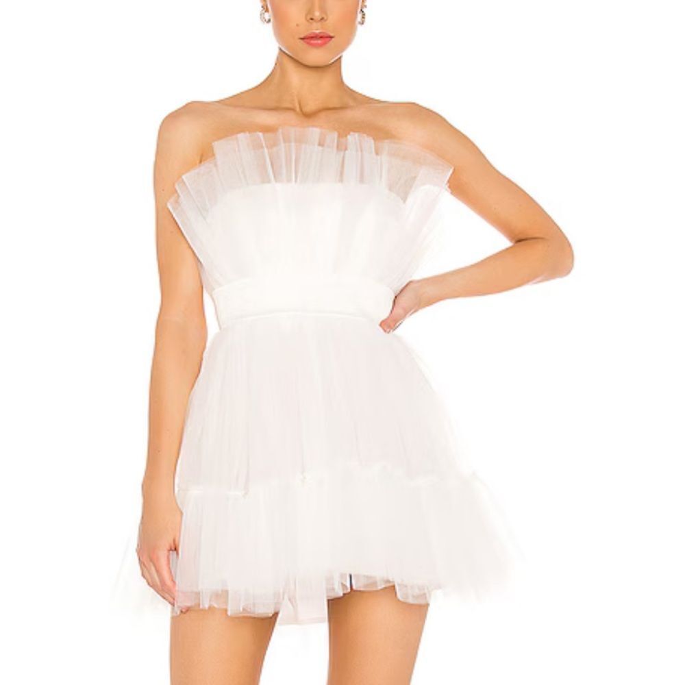 Katie May Ellee Mini Dress Ivory White Strapless tulle ballet core Revolve L